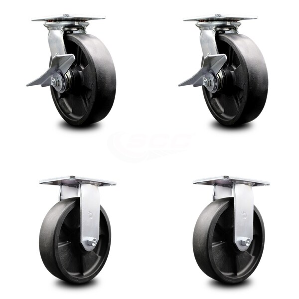 8 Inch Glass Filled Nylon Caster Set with Ball Bearing 2 Brakes and 2 Rigid SCC